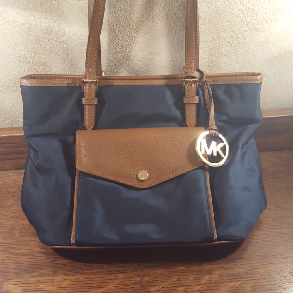 Michael Kors Navy & Brown/Tan Nylon Handbag